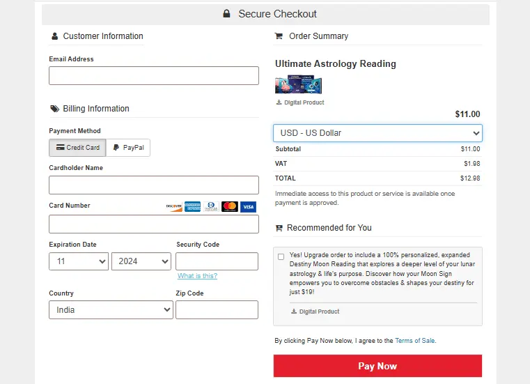 Moon Reading System Checkout Page